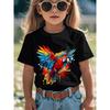 Children Crew Neck Short Sleeve T-Shirt with Watercolor Parrot Print
