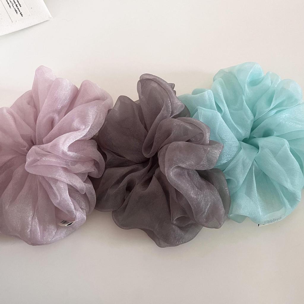 French Pearlescent Fairy Gauze Fluffy Scrunchie – Gentle, Versatile Hair Tie for a Lazy Low Bun