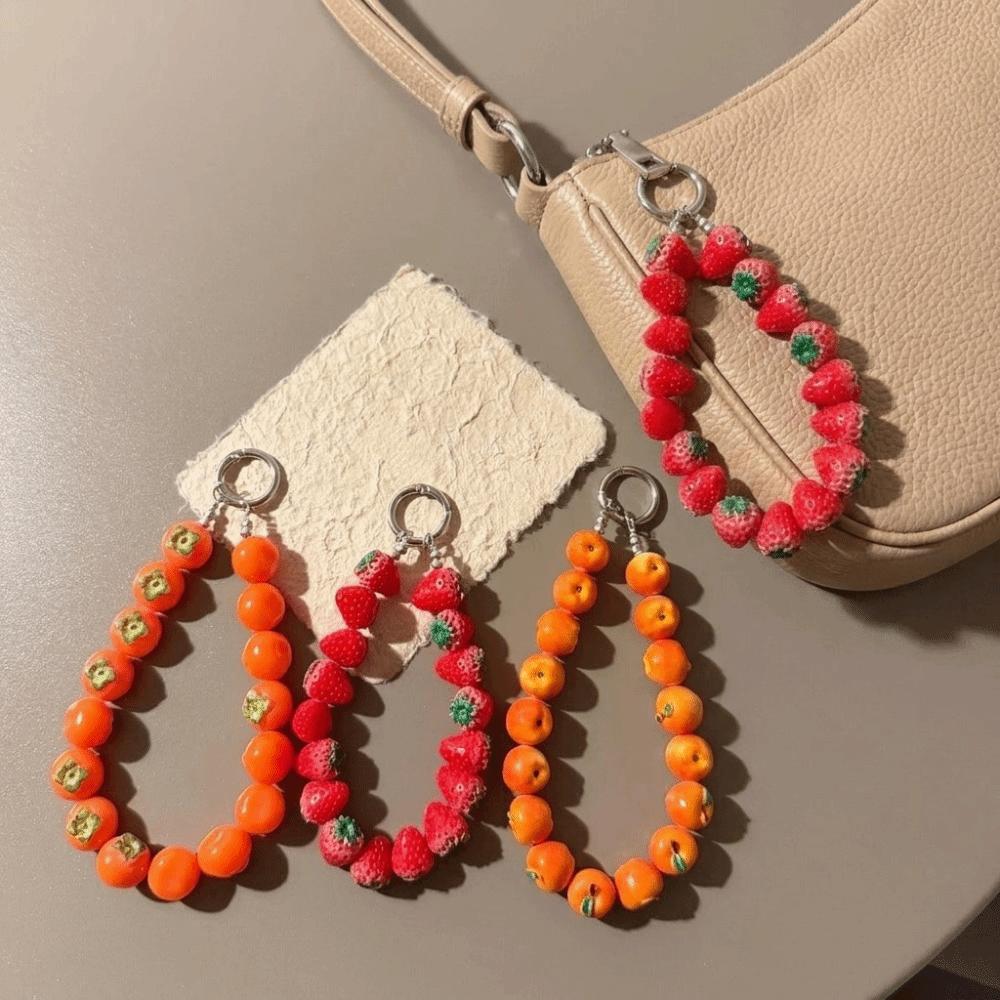 Blueberry Bag Charm Strawberry Mobile Phone Chain Fashion Fruit Beads Keychain Backpack Hanging
