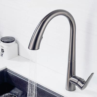 Kitchen Sink Faucet Gun Gray Concealed Pull-out Hot and Cold Faucet Brass Stainless Steel