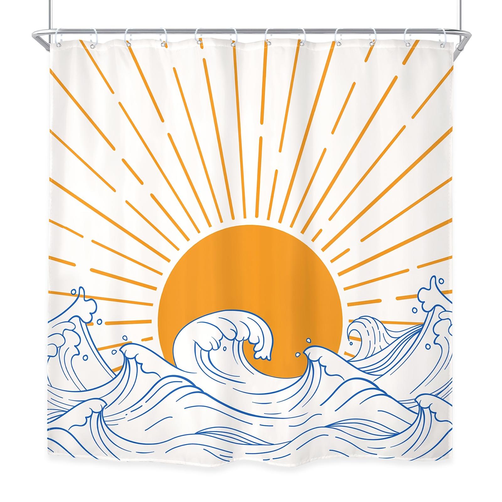 

Sun Wave Shower Curtain - Abstract Retro Sunrise/Sunset Lines, Modern Mid-Century Design, Waterproof,Bath Decor W90XH180cm
