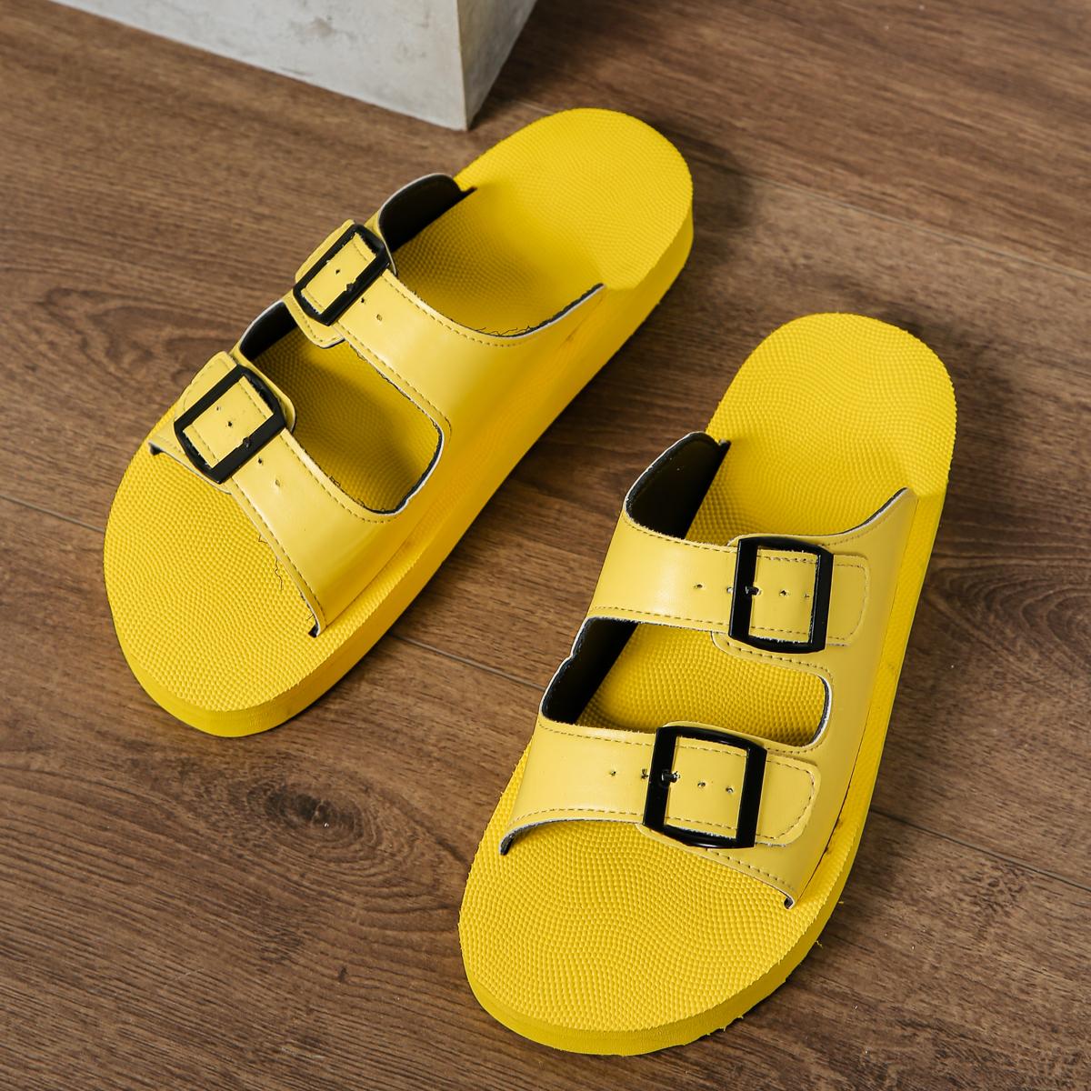 

Модные женские тапочки на плоской подошве 2024 года, летние новые пляжные сандалии, легкие удобные неглубокие тапочки, дышащие дизайнерские шлепанцы для женщин 43 жёлтый