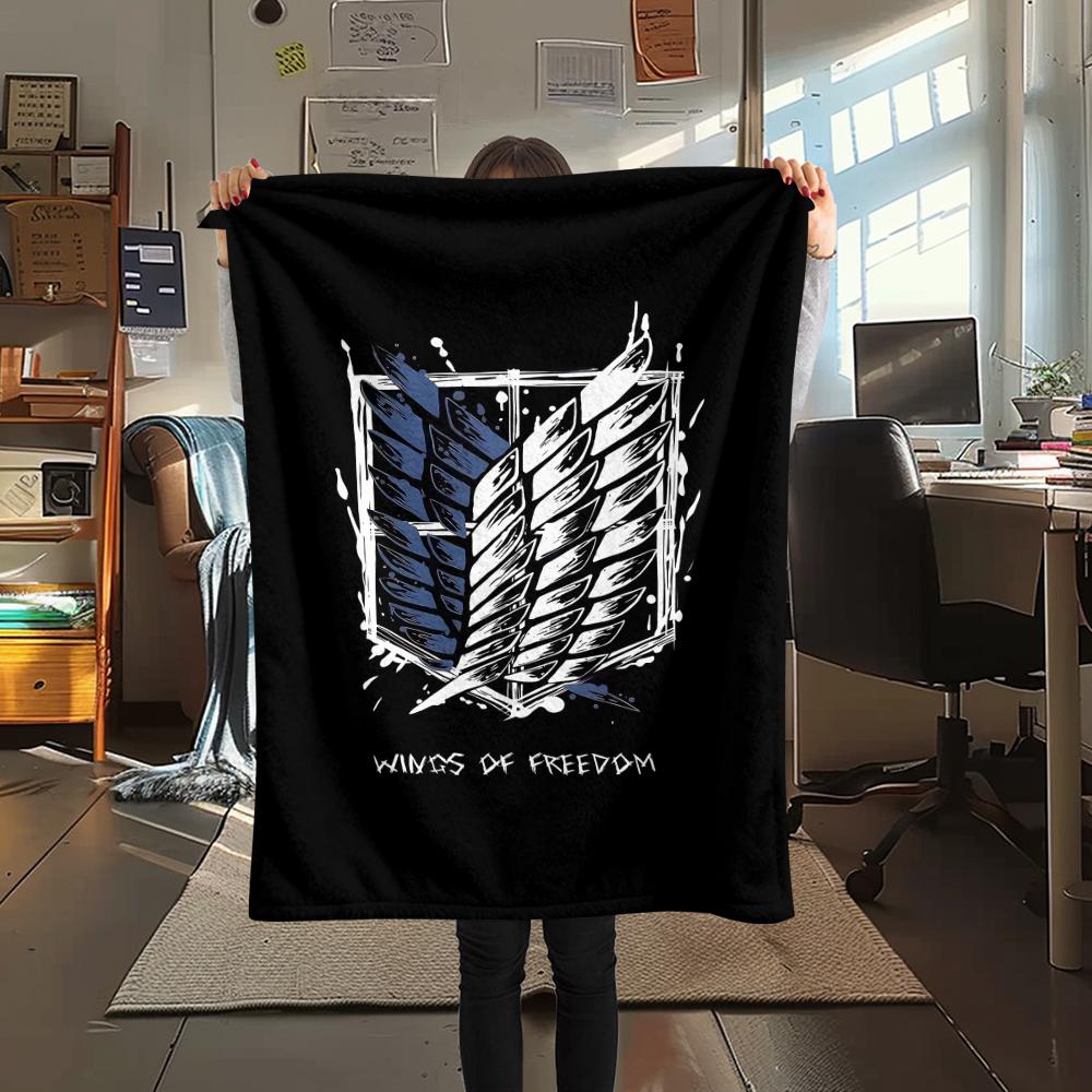 1PC Attack On Titan Print Flannel Blanket, High Quality All Seasons, Home Decor, Warmth and Comfort, Perfect for Christmas Gifts