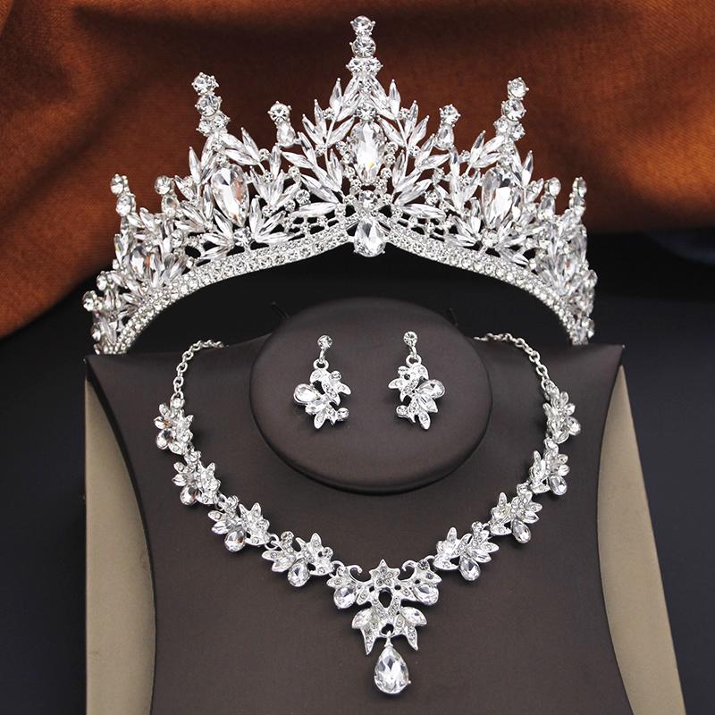 Princess Bridal Jewelry Sets for Women Wedding Crown Tiaras and Choker Necklace Earrings Bride Party Costume Jewelry Accessories