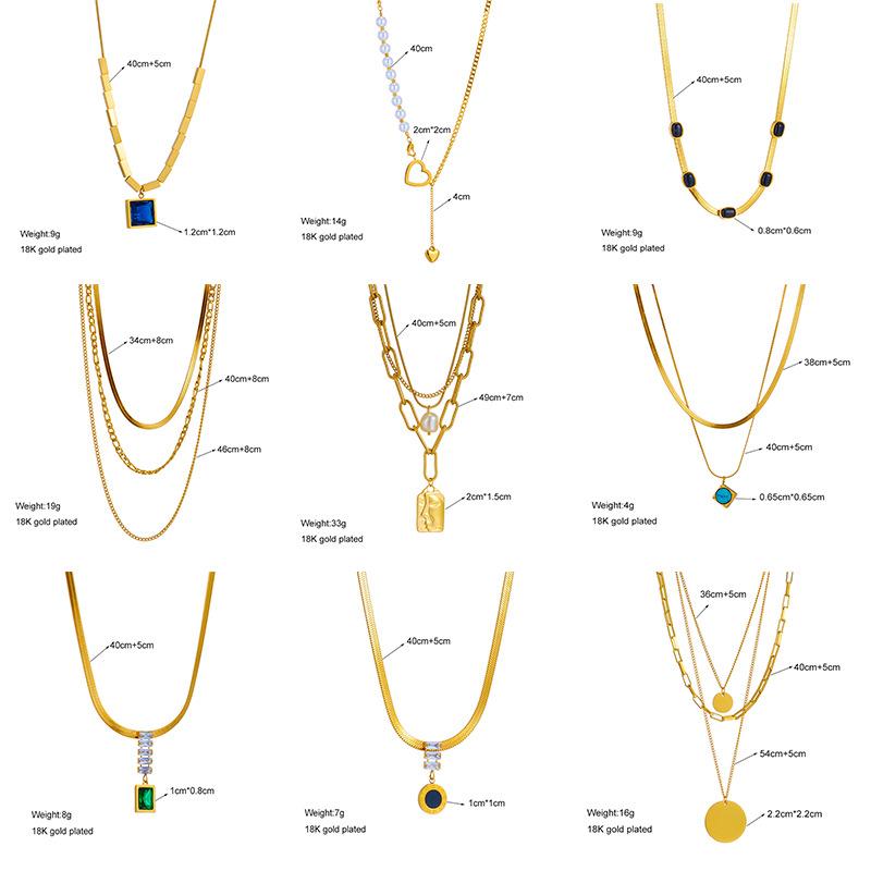 Gold Plated Stainless Steel Double Layer Turquoise Pendant Necklace For Women