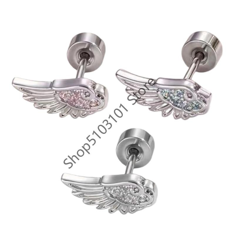 1PCS Silver Hip Hop Vintage Creative Angel Wings Earrings Women Punk Studs Birthday Jewelry Gift