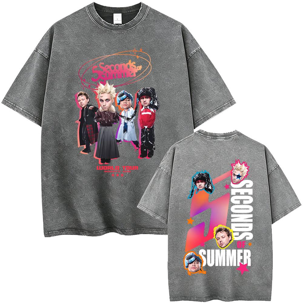 Punk Rock Band 5 Seconds of Summer Washed Vintage Tshirt Everyones A Star Merch 2026 Tshirts Men Women Hip Hop Gothic T Shirt
