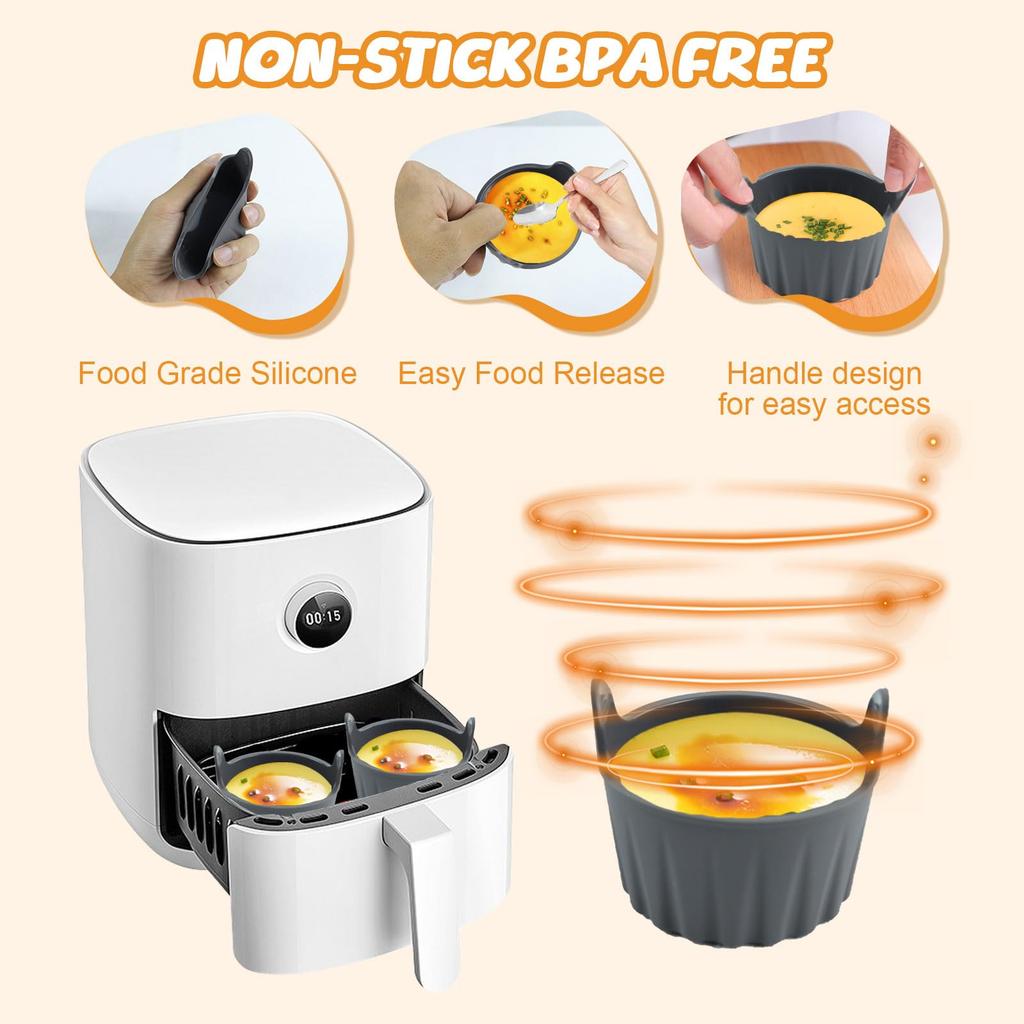 Silicone Air Fryer Egg Mold Reusable Nonstick Silicone Egg Liners Poached Egg Cups for Microwave Stovetop Egg Cooking