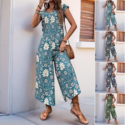 New Fashionable And Elegant Casual High Waisted Printed Wide Leg Jumpsuit For Women'S Summer Formal Attire