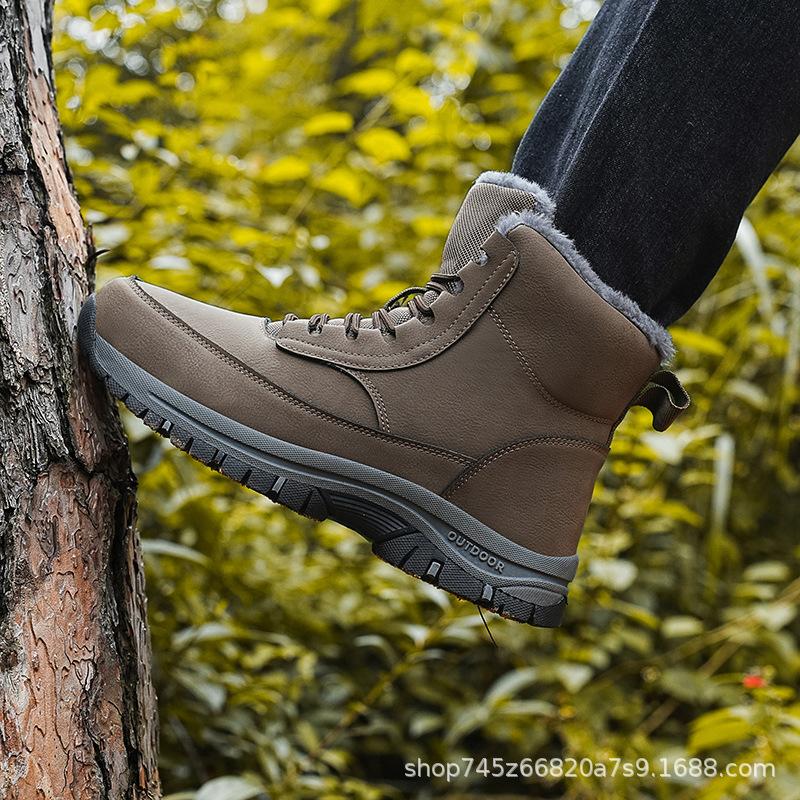 

Martin boots hiking shoes men s velvet warm non-slip snow boots winter leather high-top waterproof winter cotton shoes 47