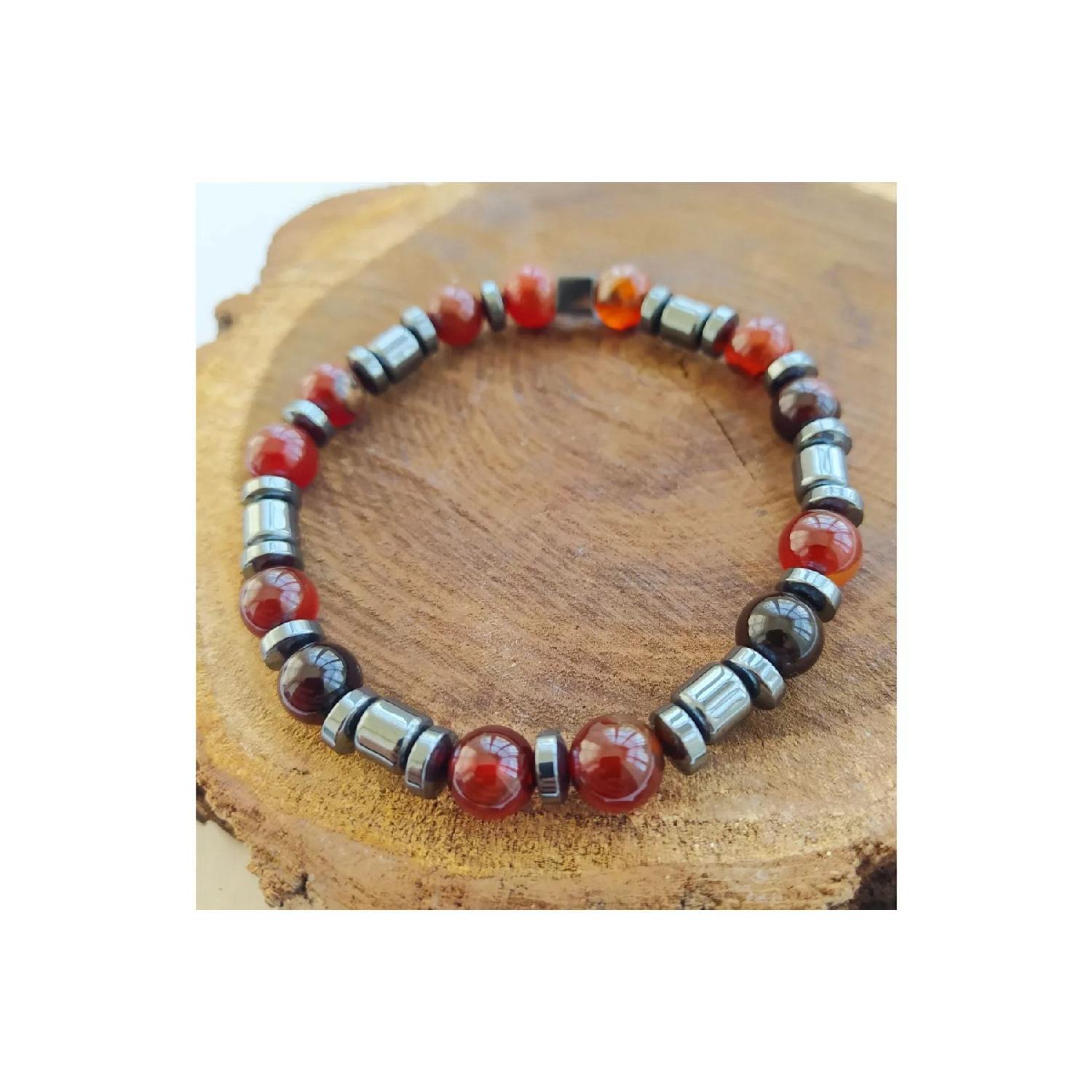 

Agate And Hematite Combination Natural Stone Unisex Bracelet красный