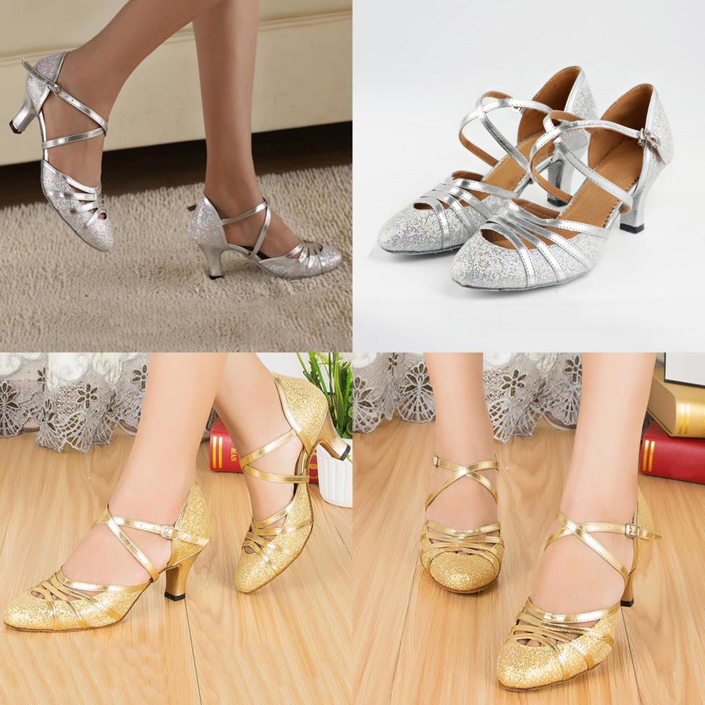 Elegant New Fashion Lady Latin Bling Sandals With Low Heel For Ballroom Dancing