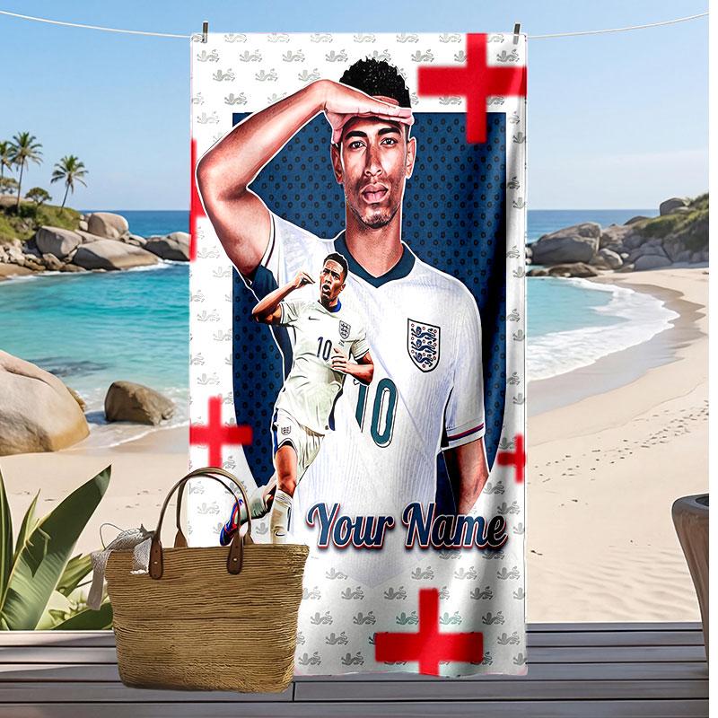 Jude Bellingham Personalisiertes Bedrucktes Strandtuch Fußball Logo Unterstützung Benutzerdefinierter Name Text Saugfähiges Handtuch Für Sport Reisen Besonderes Geschenk