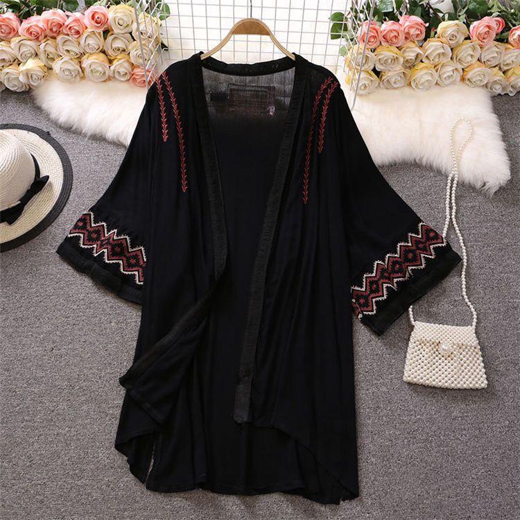 

Кардиган в этническом стиле, женская солнцезащитная одежда, тонкая летняя открытая спереди блузка для пляжного отдыха one size