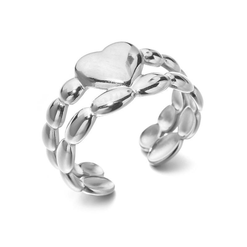 European-American Trend Stainless Steel Heart Ring - Women s INS Style, Adjustable, Sweet & Cool Personality.