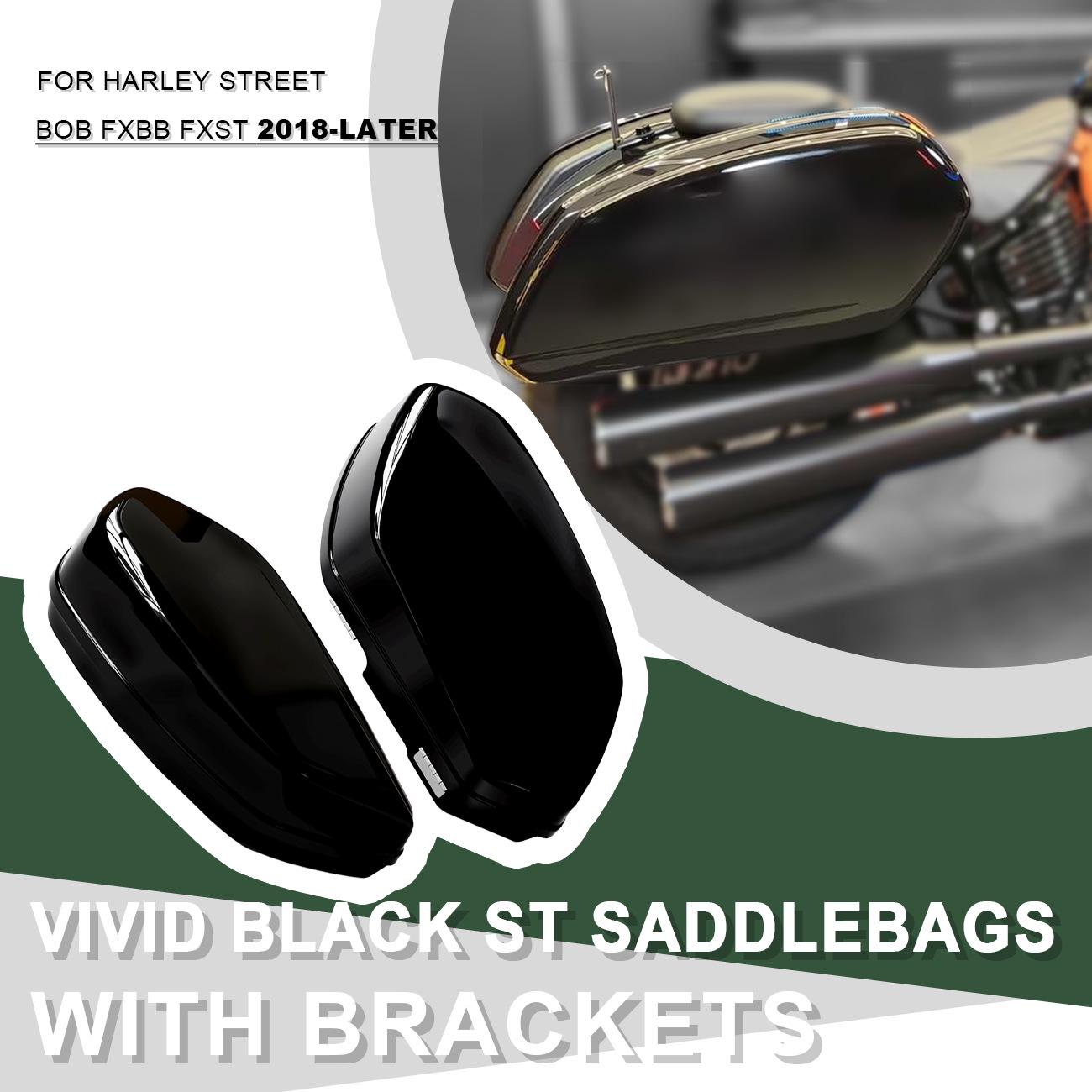 

Quick-Release Motorcycle Saddlebags for 2018+ Harley Street Bob ST, Non-Destructive Installation As shown