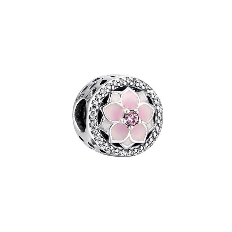Pandora Fashion Pink Hollow Magnolia Flower 925 Silver Bead Women Jewelry 792085PCZ Box,Pink