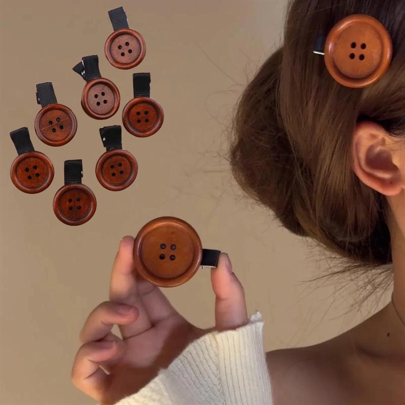 2/5/10 Stück Lustige Süße Knopf Haarspange Spaß Holztextur Süße Seitenspange Haarnadel Kinder Haarschmuck Kindergeschenk