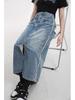 Women's High Waist Spring Denim Midi Skirt with Side Slit