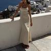 Abito Maxi Bodycon a Sirena da Donna Beige con Spalline Sottili