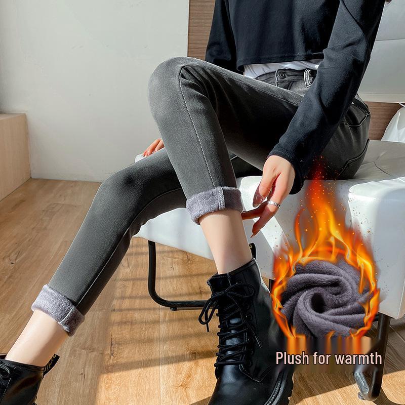 

Plus Velvet High Waist Slim Women’s Jeans - Loose, Elastic, Straight Leg Pencil Style for Autumn/Winter 2021 31 сірий колір