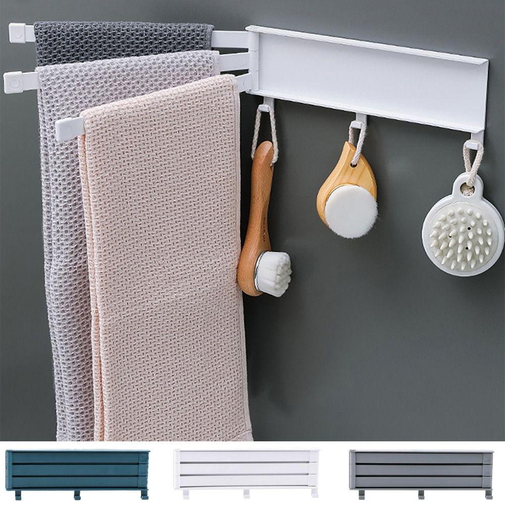 

Space Saving 3-Bar Folding Towel Bar Wall Mounted Rotating Towel Rack Bathrobe