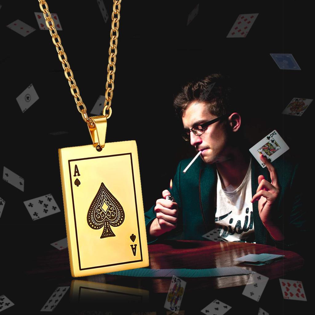 Oidea Playing Card Necklace Pendant Dog Large Stainless Steel Playing Card Spade White Gold Men's Tag, Accessory, Rock, Gothic, Cosplay, Boyfriend,