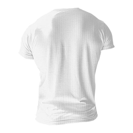 Herren Sommer T-Shirt Kurzarm Slim Fit Dünn Einfarbig Dehnbar Geknöpft V-Ausschnitt Pullover Faden Sport Fitness Top