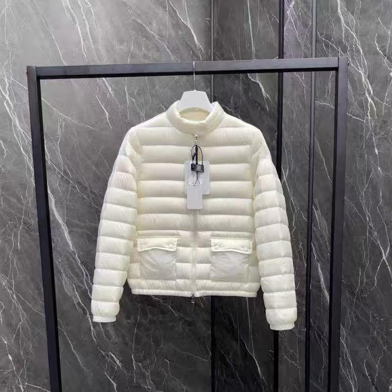 Autumn and winter women's down jacket white duck down pocket light slim jacket stand-up collar ribs