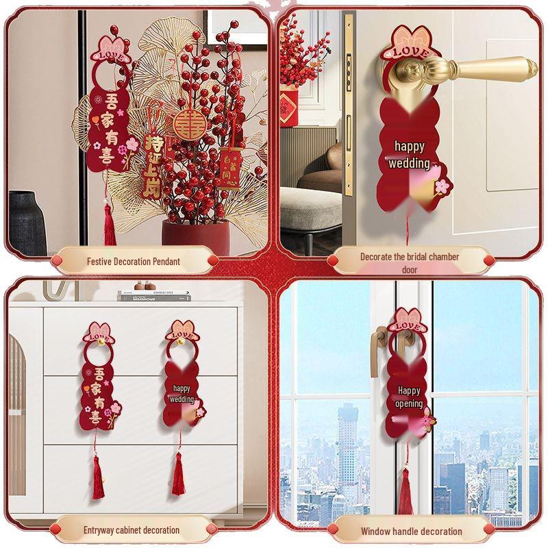 Wedding Door Handle Pendant: Bridal Xi Character Ornament for Groom's Bedroom and Bride's New Room Decoration
