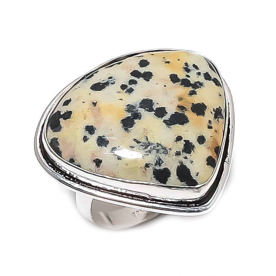 Dalmation Jasper Gemstone Handmade 925 Sterling Silver Jewelry Ring Size 7 v3E95