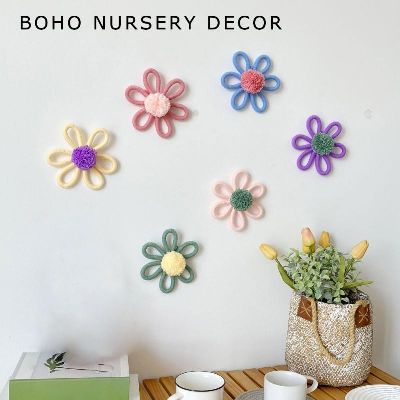 Handmade Woven Flower Wall Decoration, Multiple ColorCotton Rope Floral Decoration Nursery Artwork