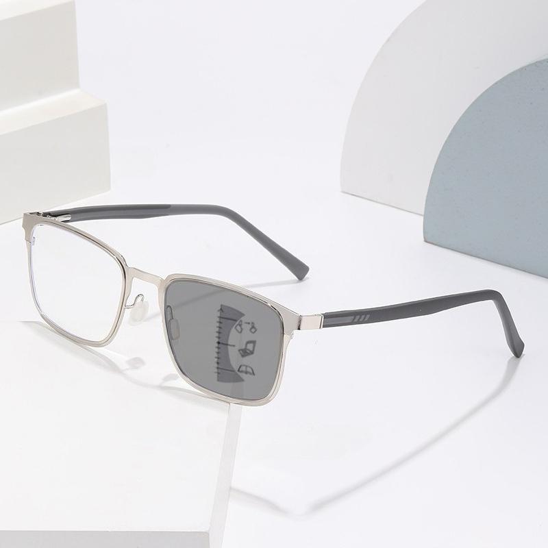 

Photochromic Multifocal Reading Glasses Anti Blue Light Presbyopic Eyeglasses Fashion Square Frame Degree Glasses Near and Away 0 серебряный серый