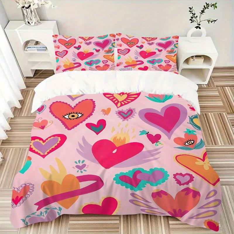 3pcs Heart Print Bedding Set, Ideal for Home Use, Suitable for Bedroom Decor (1*Duvet Cover + 1/2*Pillowcases, No Core) Yy250821220