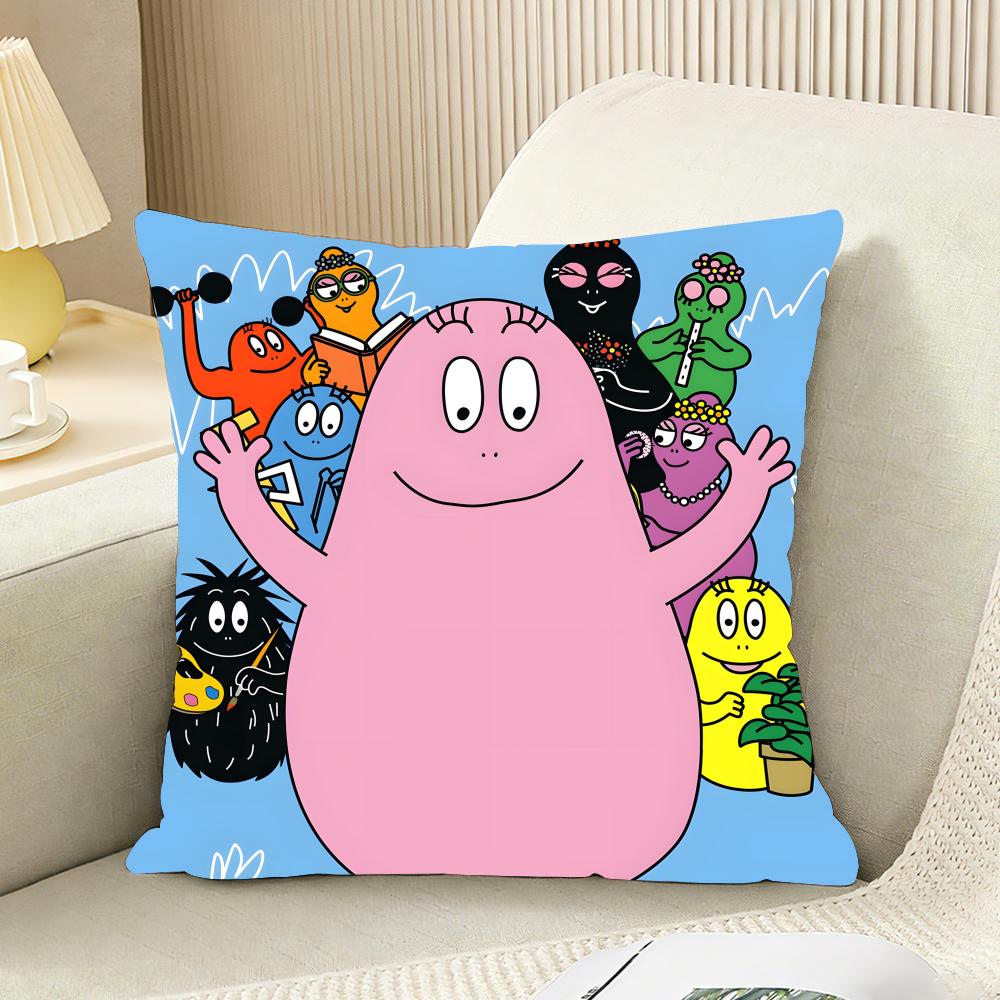 Cute Cartoon B-B-Barbapapas Cushion Cover Reversible Plush Pillow Cover For Car Sofa Bedroom Decorative Gift Pillowcase