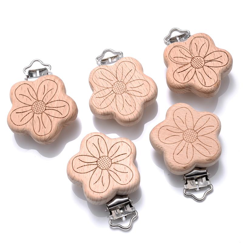 1Pcs Cute Modelling Beech Wood Pacifier Clip Baby DIY Cartoon Animal Wooden Log Pacifier Clips Nipple Chain Holder BPA Free