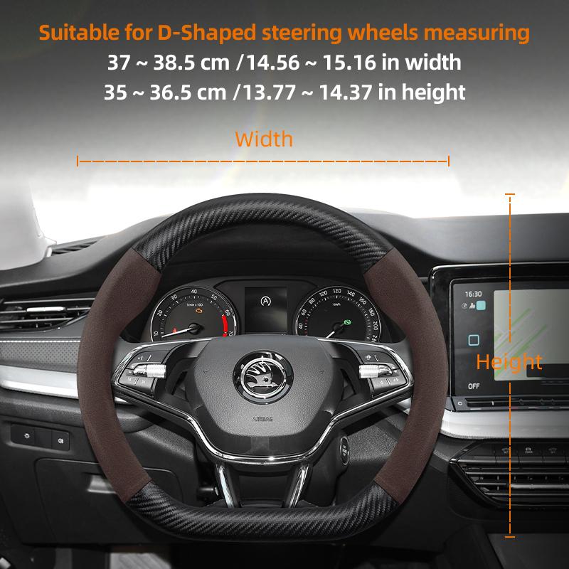 Suitable for Skoda Suede Matte Carbon Fiber Texture Steering Wheel Cover Suitable for Octavia 2 3 A7 1 Superb Roomster A5 