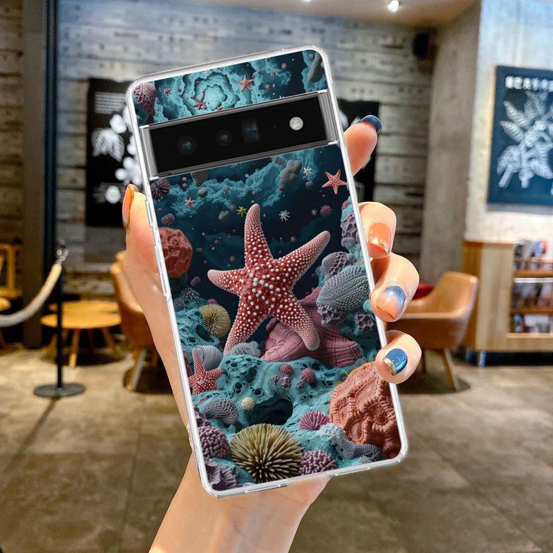 Phone Case Cover for Google Pixel 9 8 7 6 5 4 4XL 7A 6A 5A 4A 3A Pro XL 5G Transparent Soft TPU Shell Ocean Life Theme Pattern