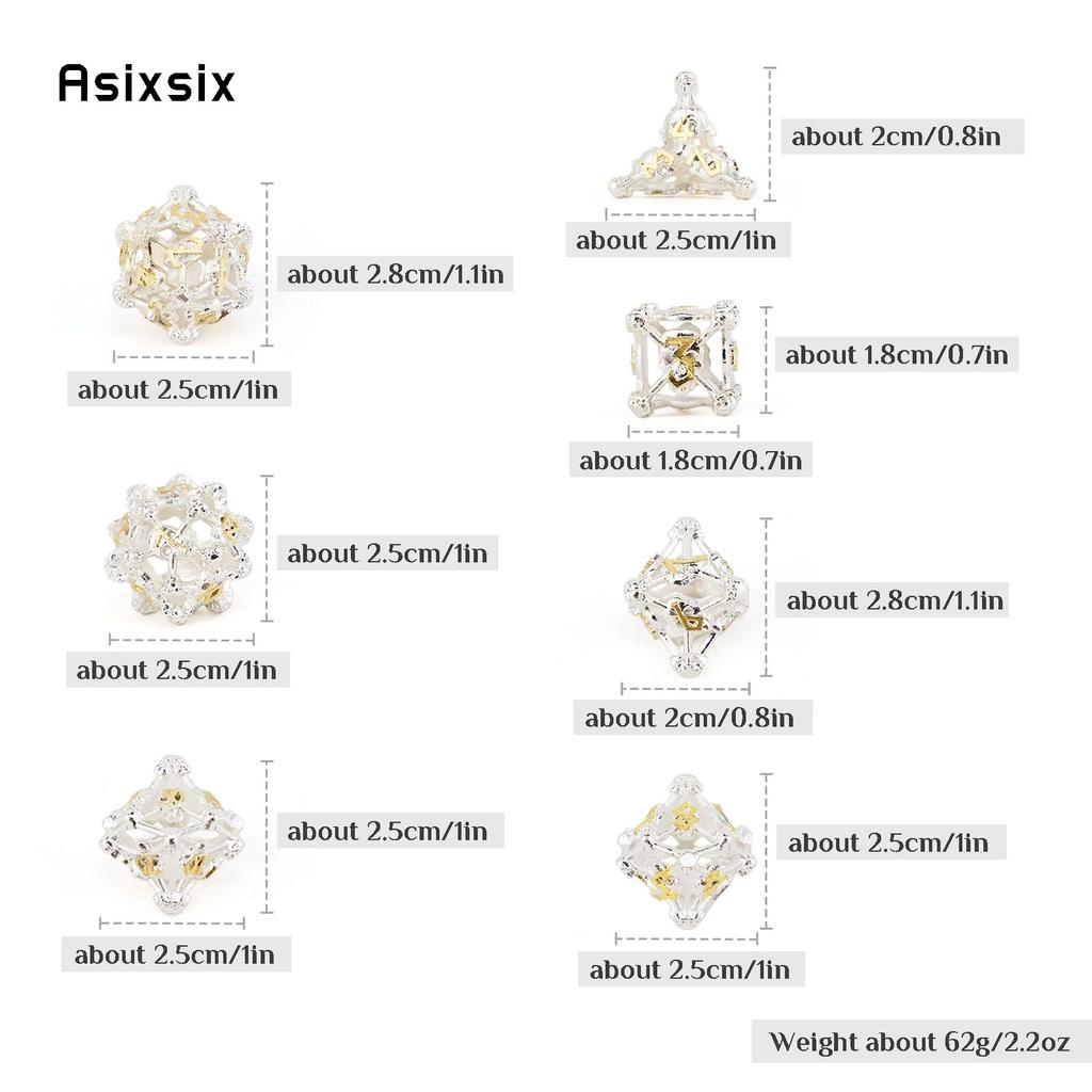 7 Pcs White Golden Skull Head Metal Dice Hollow Metal Polyhedral Dice Set Suitable for Role-Playing RPG  Board Game Card Game