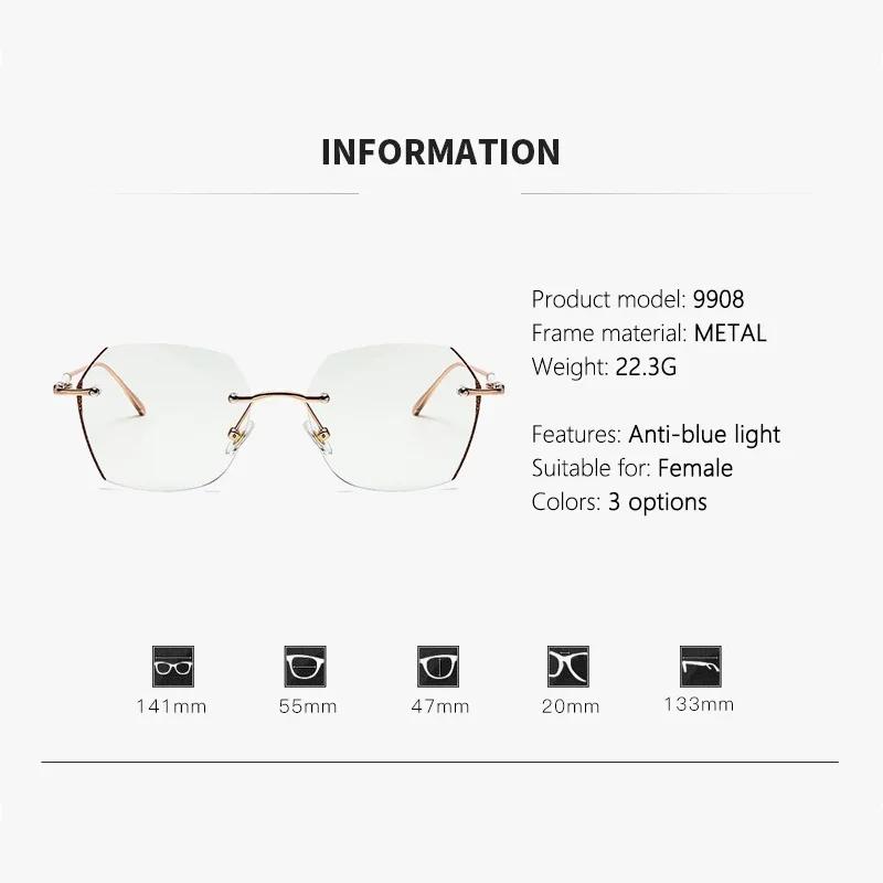 Frameless Photochromic Myopia Glasses Anti-blue Light Ultra-bright Glossy Edge Frame Trendy Glasses for Near-sightedness Eyewear