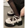 Sweet and Cool Thick-soled Mary Jane Shoes Women's Spring New Bow Round Head Thick Heel High Heel Rivet Jk Small Leather Shoes