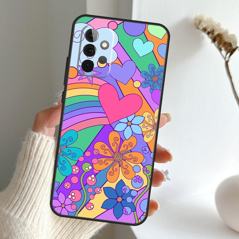 retro Groovy hippie boho rainbow Case For Samsung Galaxy A34 A54 A14 A15 A35 A55 A16 A26 A36 A56 A52 A12 A32 A13 A33 A53 A17