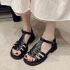 Fashion 2025 Summer Women's Comfortable Shoes Soft Exposed Toe Sandals Suit Beige Buckle Belt Retro Girl New Black Sandalias Mujer
