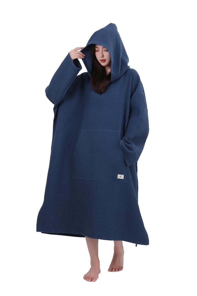 Sauna Poncho Surf Poncho for Men and with Waffle Towel [Totonoi Japan] Women, Sauna, Loungewear, Washable, Pocket, (Navy)