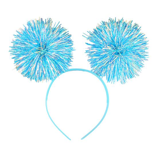 Party-Stirnband, Haarreif mit flauschiger Kugeldekoration, Elastisches Metallfolien-Stirnband für Partys, Cosplay, Halloween-Haare