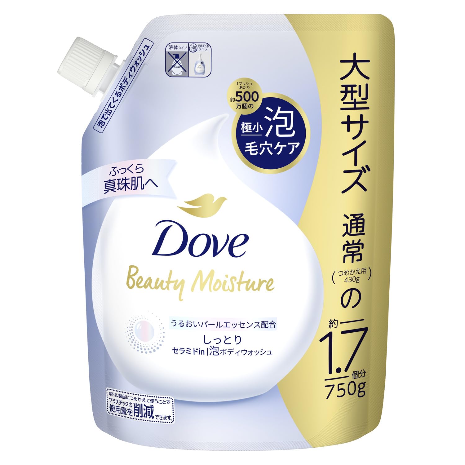Dove Beauty Moisture Moisturizing Foaming Body Soap Body Large Capacity Floral Soap Moisturizing (Foaming Wash) Refill, 750g, Scent,