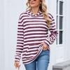 Women's Fashionable Casual Striped Hooded Pocket Loose Long Sleeved Pullover Top