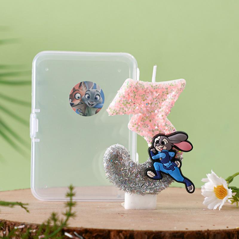 Zootopia Judy Sequin Birthday Candle - Cute Cartoon Number Cake Decoration for Cross-Border Celebrations