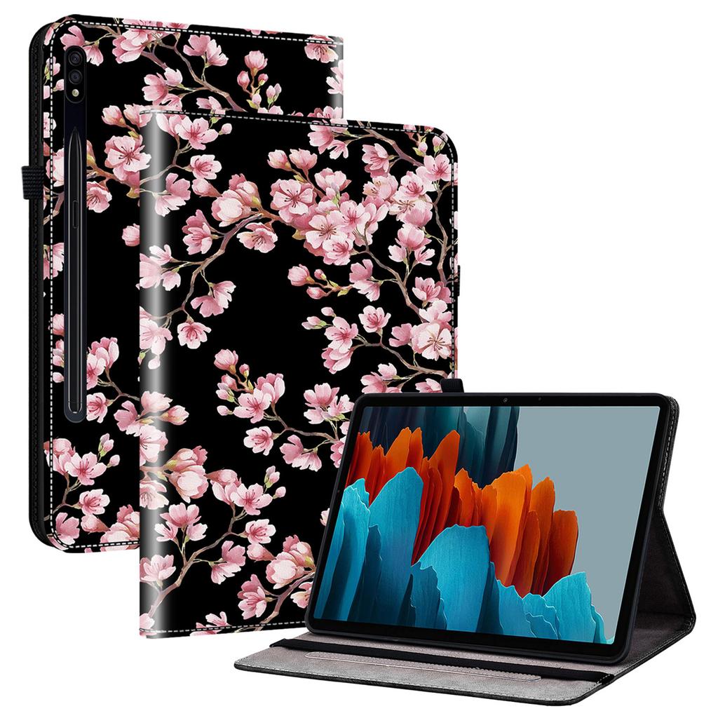 For Samsung Galaxy Tab S7+/S7 FE/S8+ Case PU Leather Flip Cover Pattern Printing Anti-Drop Tablet Shell