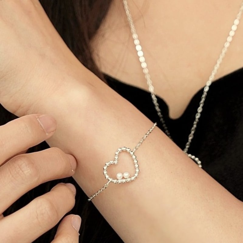 BELLOOGGI Heart ball chain pearl bracelet